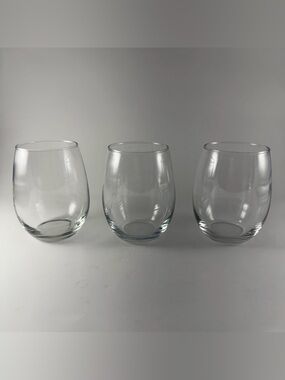 Set of 3 Stemless Wine Glasses Veritas Illuminated Clear Glass 4” Preowned
